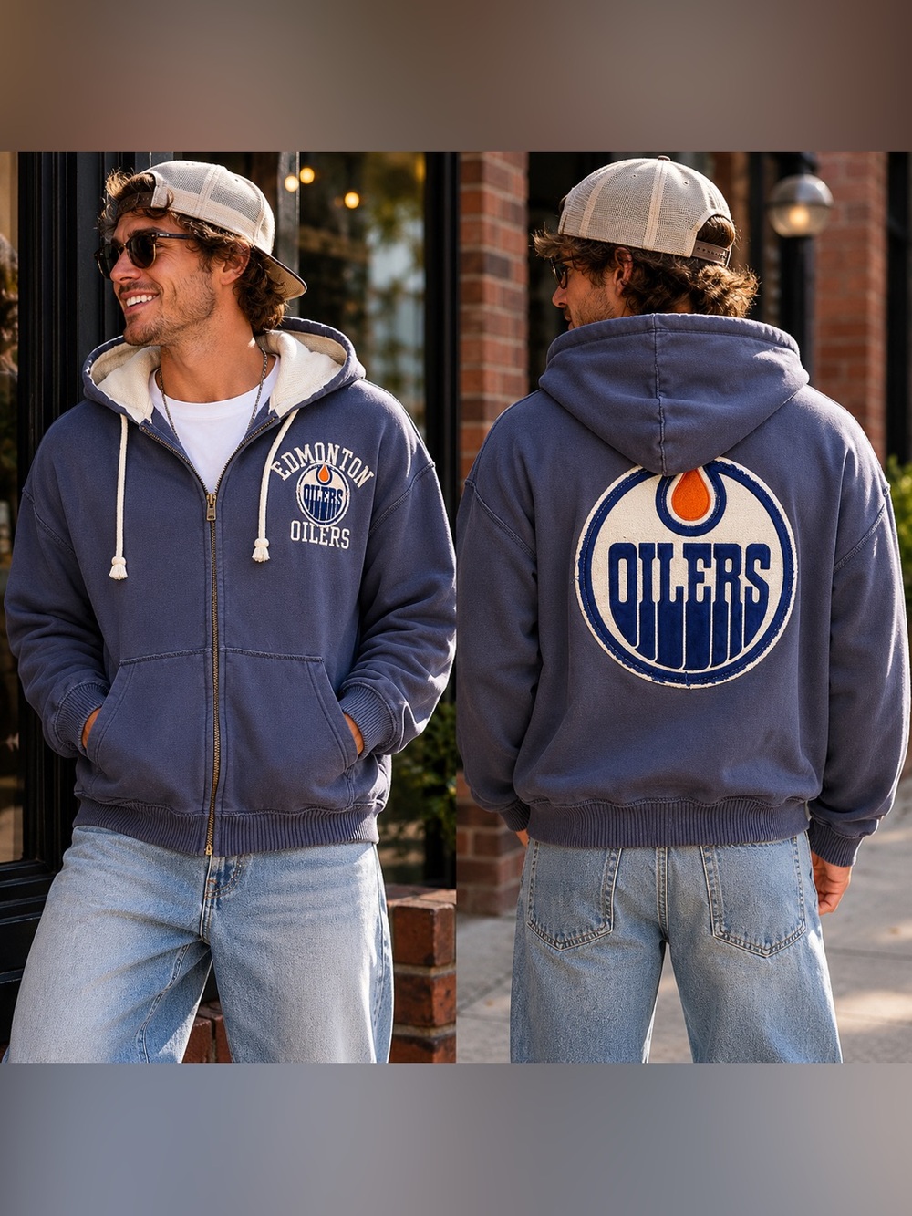 Old Timers Hockey Edmonton Oilers Zip Up Hoodie Large